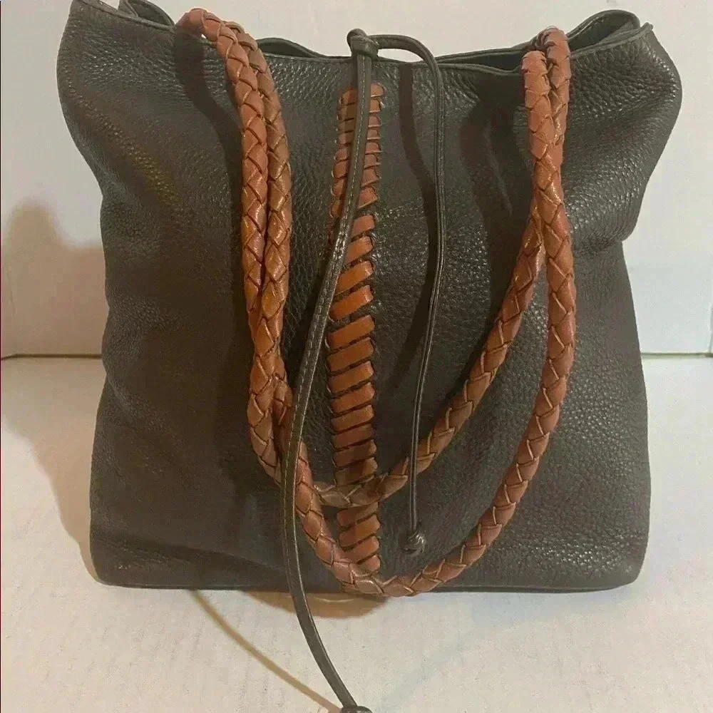 Carlos falchi dark brown leather hobo handbag